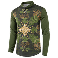 Hawaii Ohia Lehua Squares Button Sweatshirt Hawaiian Quilt Inspired Floral Pattern