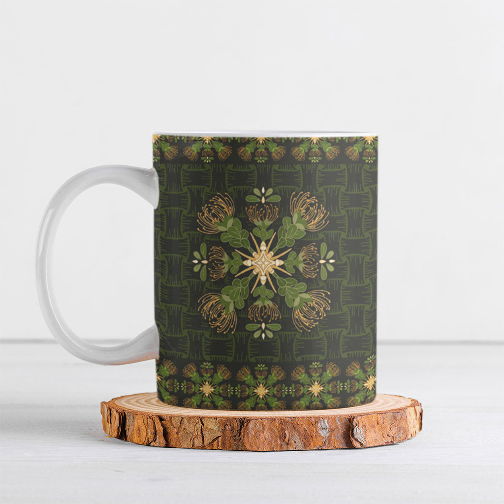 Hawaii Ohia Lehua Squares Ceramic Mug Hawaiian Quilt Inspired Floral Pattern