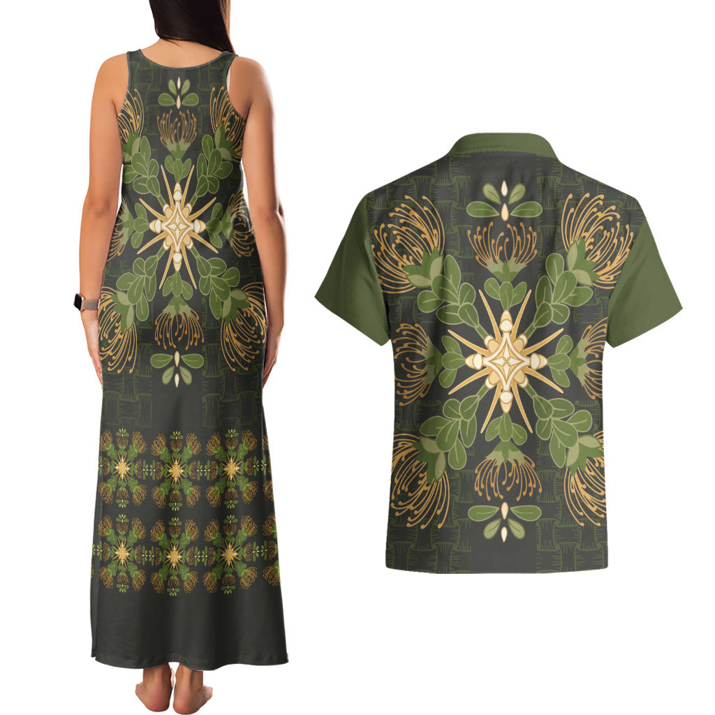 Hawaii Ohia Lehua Squares Couples Matching Tank Maxi Dress and Hawaiian Shirt Hawaiian Quilt Inspired Floral Pattern LT9 - Polynesian Pride