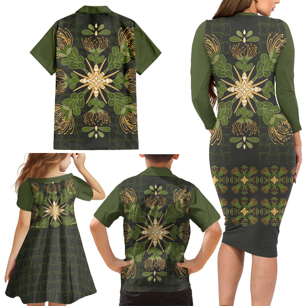 Hawaii Ohia Lehua Squares Family Matching Long Sleeve Bodycon Dress and Hawaiian Shirt Hawaiian Quilt Inspired Floral Pattern LT9 - Polynesian Pride