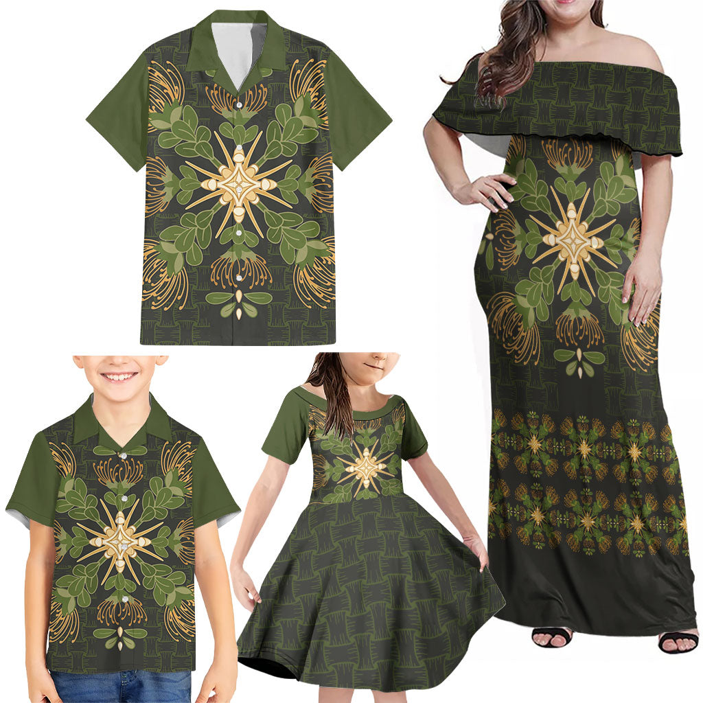 Hawaii Ohia Lehua Squares Family Matching Off Shoulder Maxi Dress and Hawaiian Shirt Hawaiian Quilt Inspired Floral Pattern LT9 - Polynesian Pride