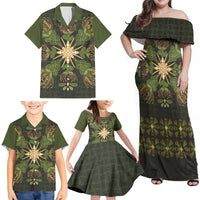 Hawaii Ohia Lehua Squares Family Matching Off Shoulder Maxi Dress and Hawaiian Shirt Hawaiian Quilt Inspired Floral Pattern LT9 - Polynesian Pride