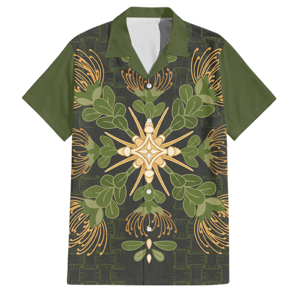 Hawaii Ohia Lehua Squares Family Matching Off Shoulder Maxi Dress and Hawaiian Shirt Hawaiian Quilt Inspired Floral Pattern LT9 Dad's Shirt - Short Sleeve Green - Polynesian Pride