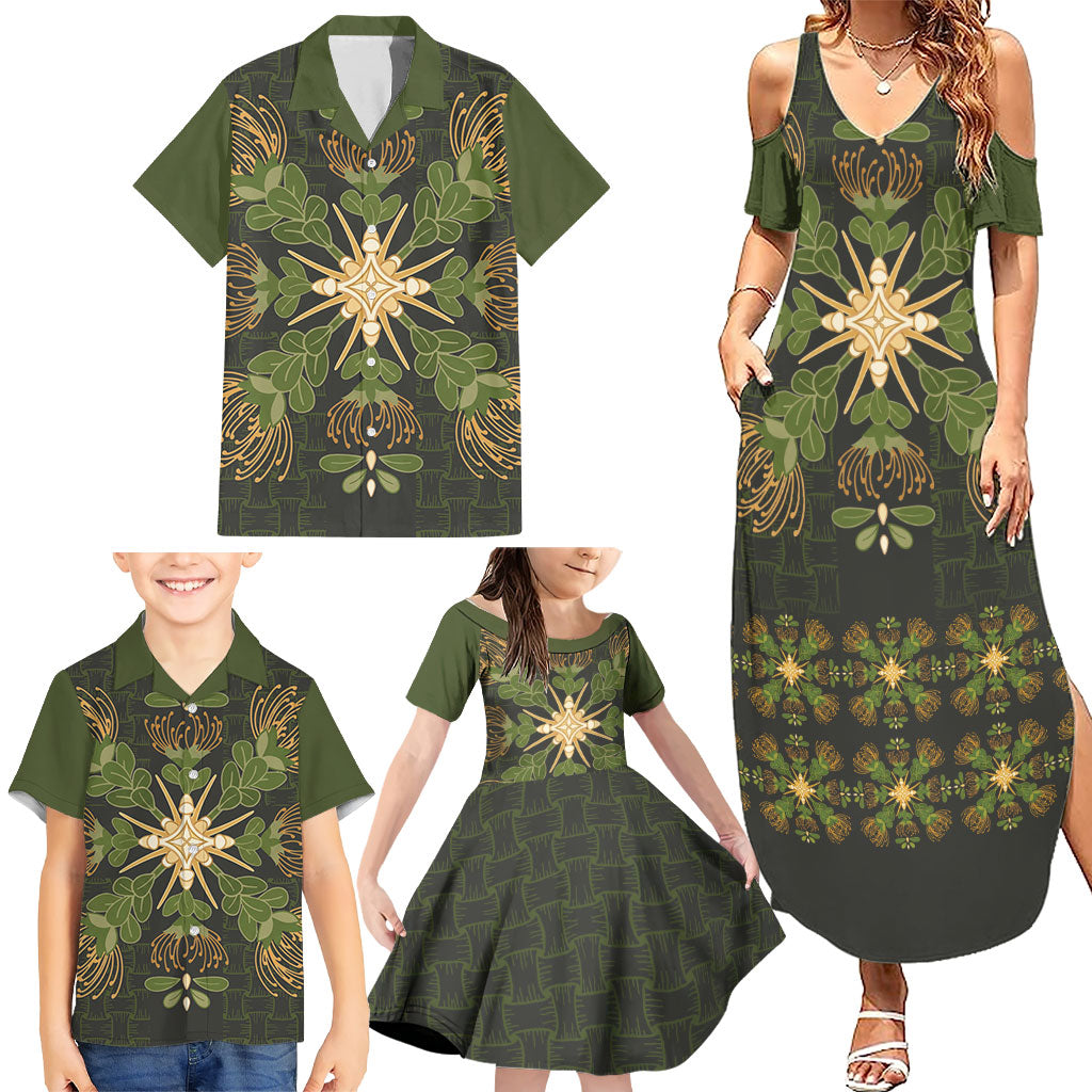 Hawaii Ohia Lehua Squares Family Matching Summer Maxi Dress and Hawaiian Shirt Hawaiian Quilt Inspired Floral Pattern LT9 - Polynesian Pride