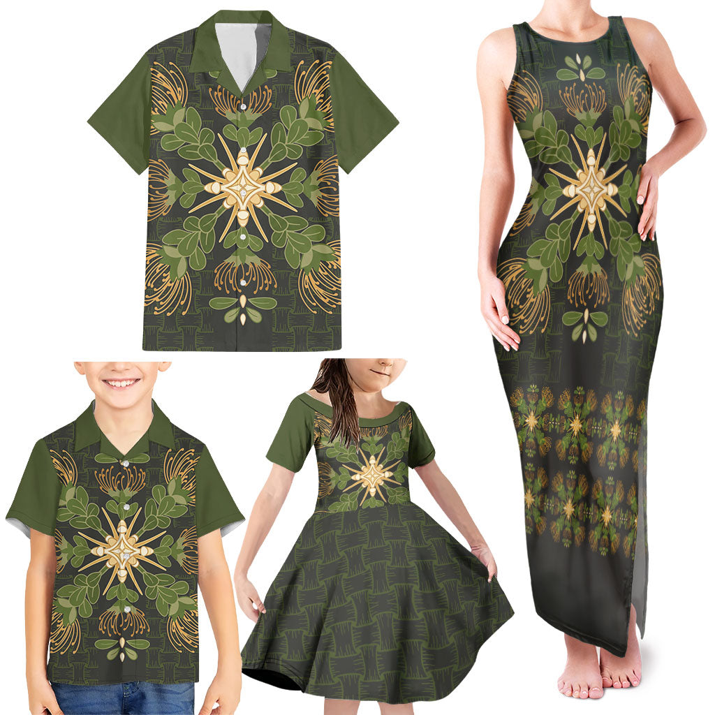 Hawaii Ohia Lehua Squares Family Matching Tank Maxi Dress and Hawaiian Shirt Hawaiian Quilt Inspired Floral Pattern LT9 - Polynesian Pride