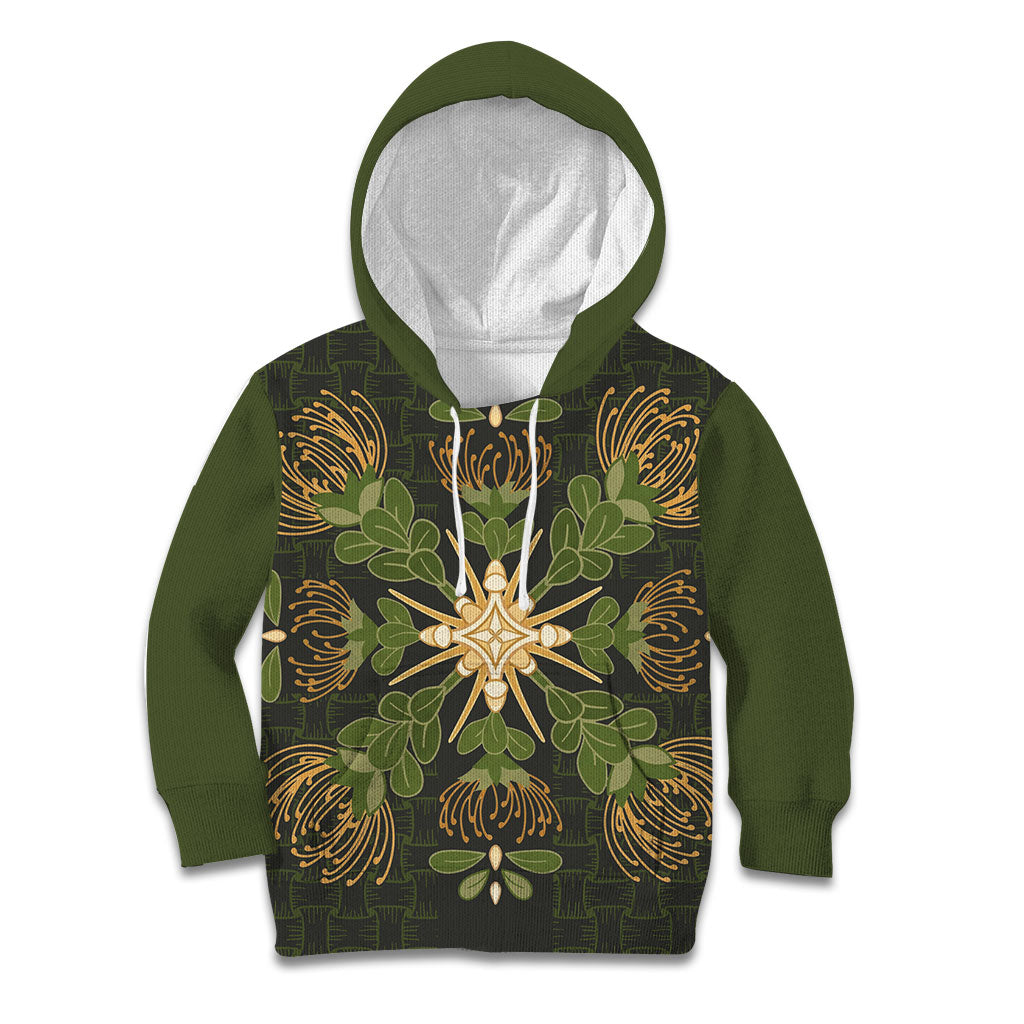 Hawaii Ohia Lehua Squares Kid Hoodie Hawaiian Quilt Inspired Floral Pattern LT9 Hoodie Green - Polynesian Pride