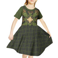 Hawaii Ohia Lehua Squares Kid Short Sleeve Dress Hawaiian Quilt Inspired Floral Pattern