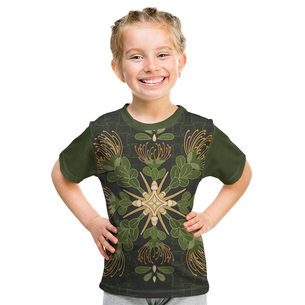 Hawaii Ohia Lehua Squares Kid T Shirt Hawaiian Quilt Inspired Floral Pattern LT9 Green - Polynesian Pride