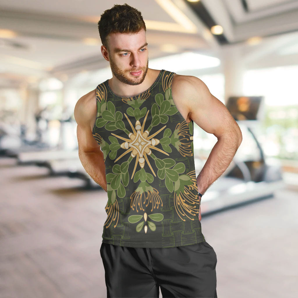 Hawaii Ohia Lehua Squares Men Tank Top Hawaiian Quilt Inspired Floral Pattern LT9 Green - Polynesian Pride