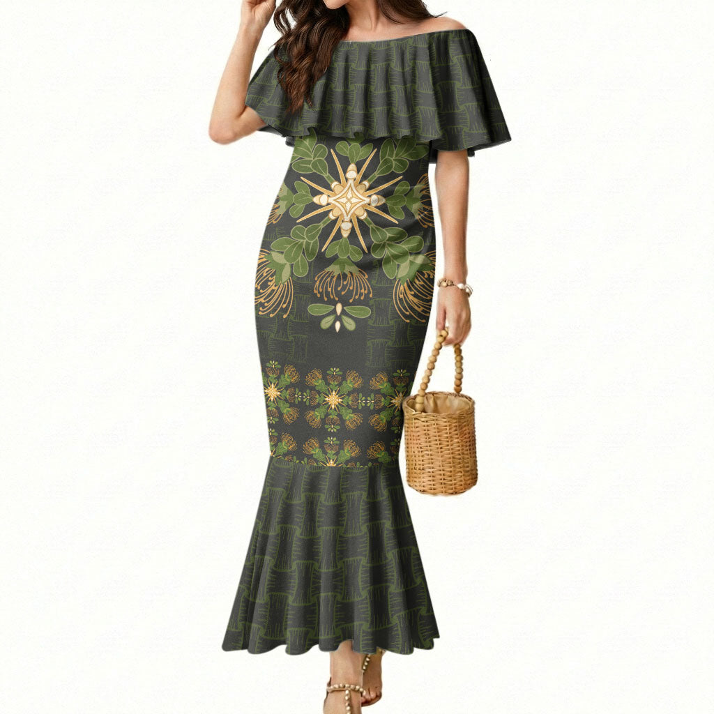 Hawaii Ohia Lehua Squares Mermaid Dress Hawaiian Quilt Inspired Floral Pattern LT9 Women Green - Polynesian Pride