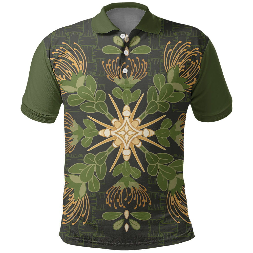 Hawaii Ohia Lehua Squares Polo Shirt Hawaiian Quilt Inspired Floral Pattern LT9 Green - Polynesian Pride