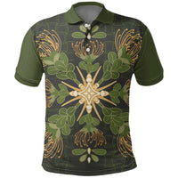 Hawaii Ohia Lehua Squares Polo Shirt Hawaiian Quilt Inspired Floral Pattern LT9 Green - Polynesian Pride
