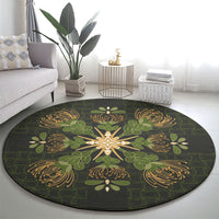 Hawaii Ohia Lehua Squares Round Carpet Hawaiian Quilt Inspired Floral Pattern