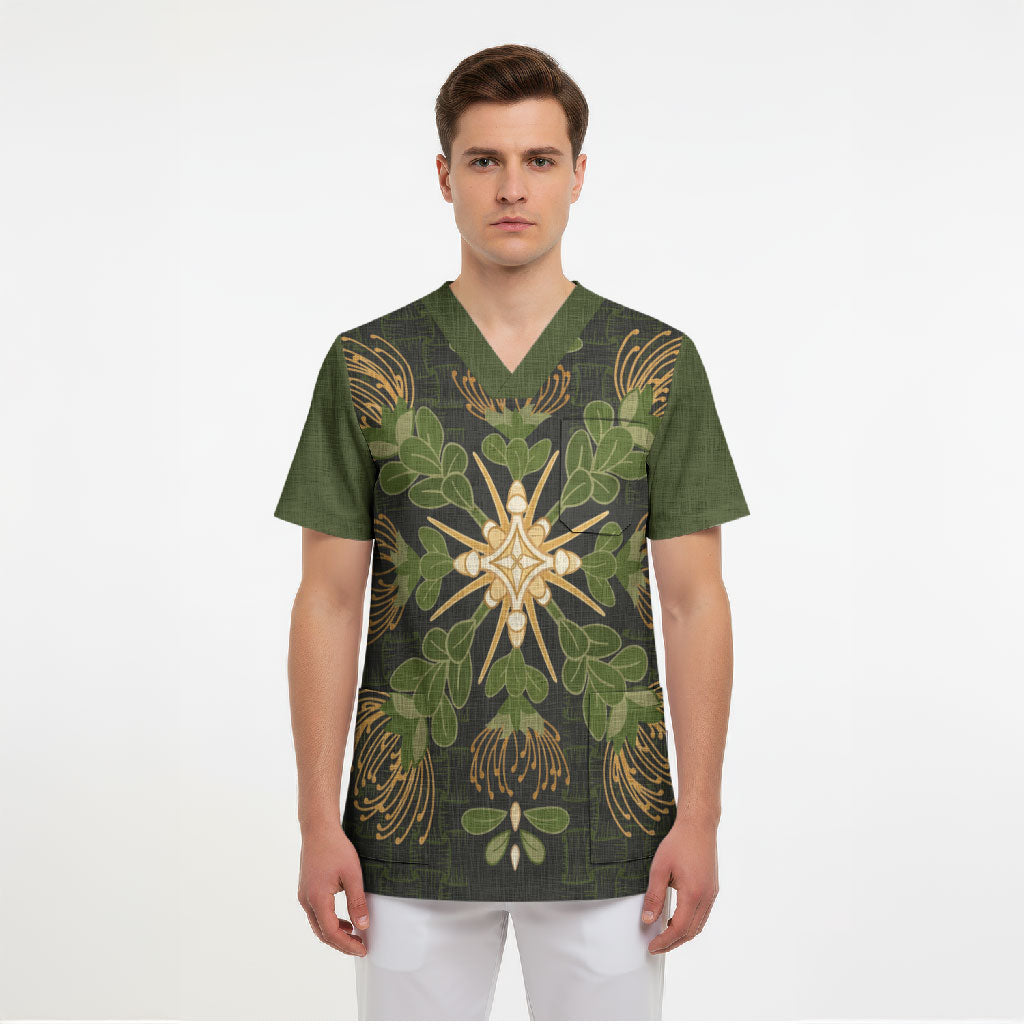 Hawaii Ohia Lehua Squares Scrub Top Hawaiian Quilt Inspired Floral Pattern