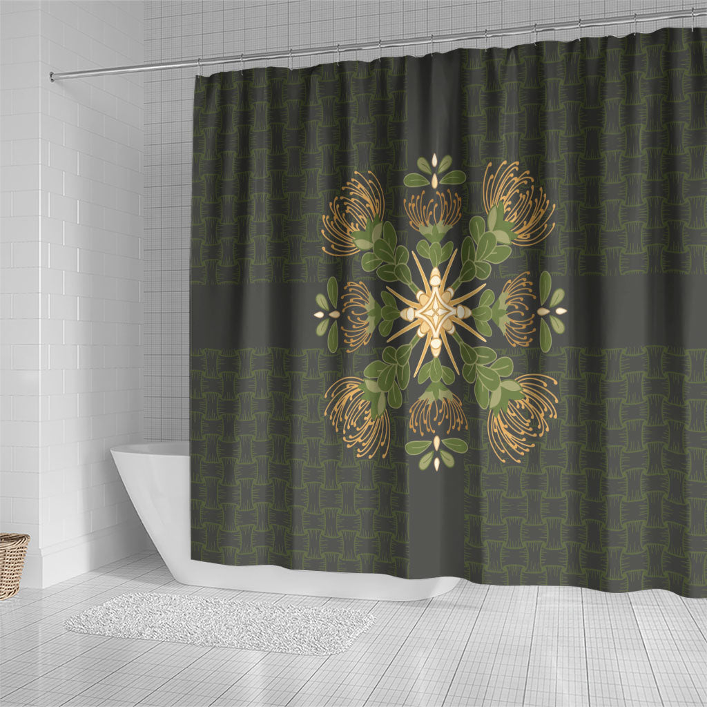 Hawaii Ohia Lehua Squares Shower Curtain Hawaiian Quilt Inspired Floral Pattern