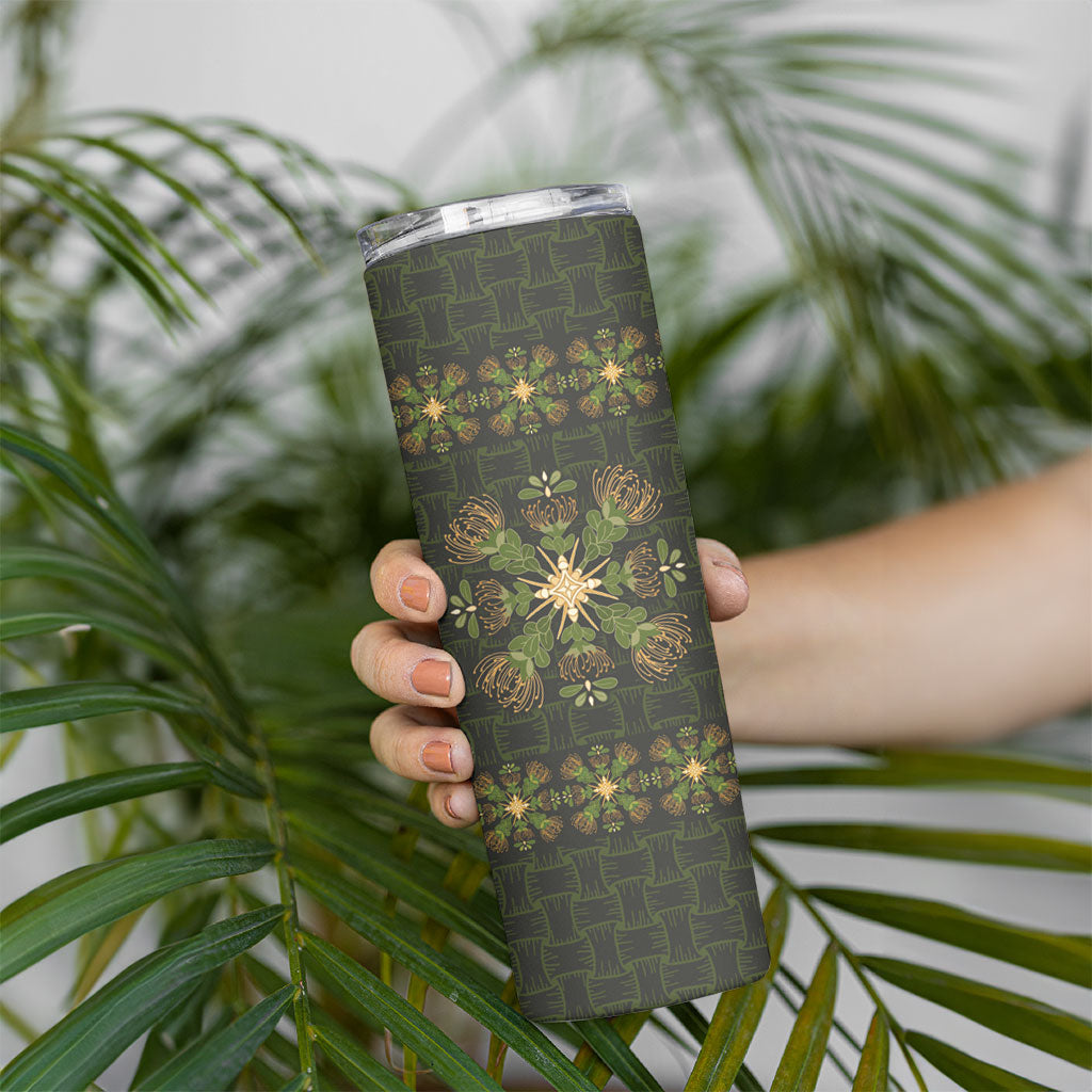 Hawaii Ohia Lehua Squares Skinny Tumbler Hawaiian Quilt Inspired Floral Pattern LT9 - Polynesian Pride