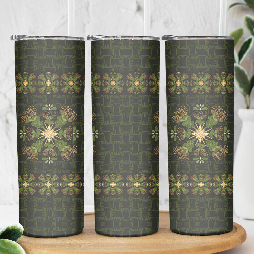 Hawaii Ohia Lehua Squares Skinny Tumbler Hawaiian Quilt Inspired Floral Pattern LT9 - Polynesian Pride