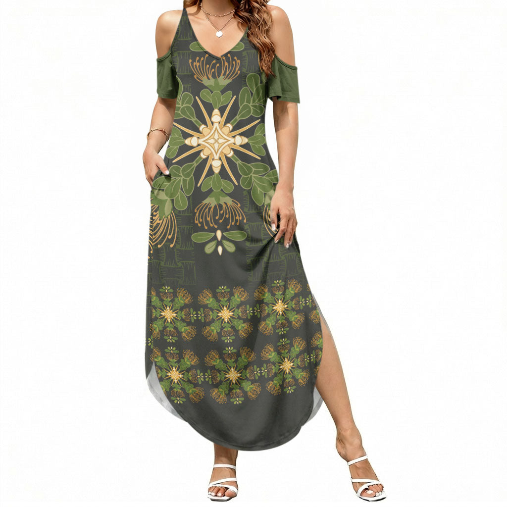 Hawaii Ohia Lehua Squares Summer Maxi Dress Hawaiian Quilt Inspired Floral Pattern LT9 Women Green - Polynesian Pride