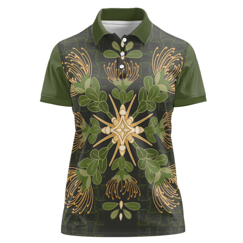 Hawaii Ohia Lehua Squares Women Polo Shirt Hawaiian Quilt Inspired Floral Pattern