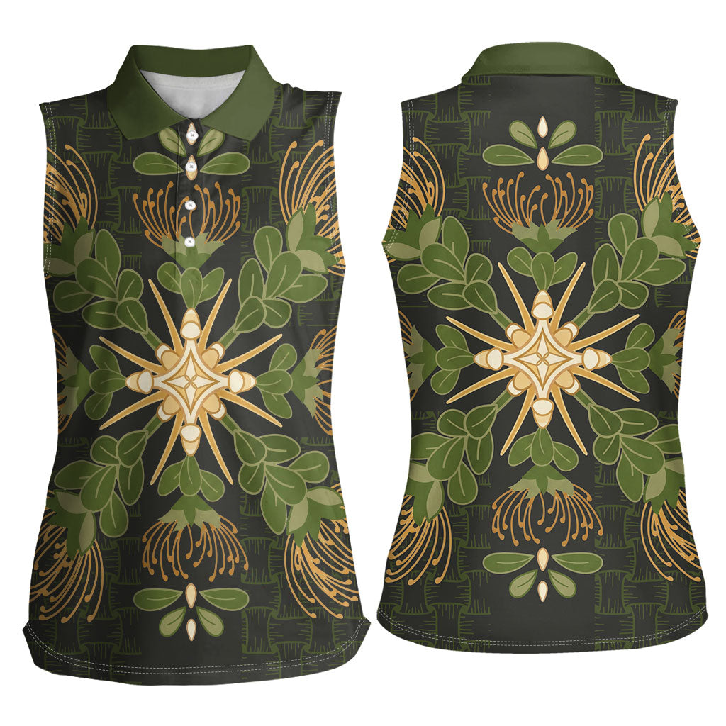 Hawaii Ohia Lehua Squares Women Sleeveless Polo Shirt Hawaiian Quilt Inspired Floral Pattern LT9 - Polynesian Pride