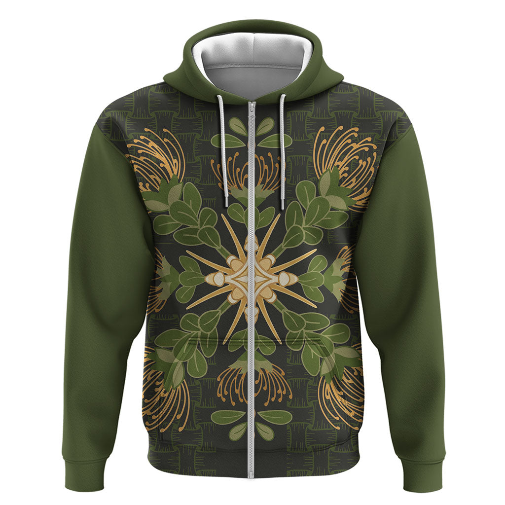 Hawaii Ohia Lehua Squares Zip Hoodie Hawaiian Quilt Inspired Floral Pattern LT9 Zip Hoodie Green - Polynesian Pride