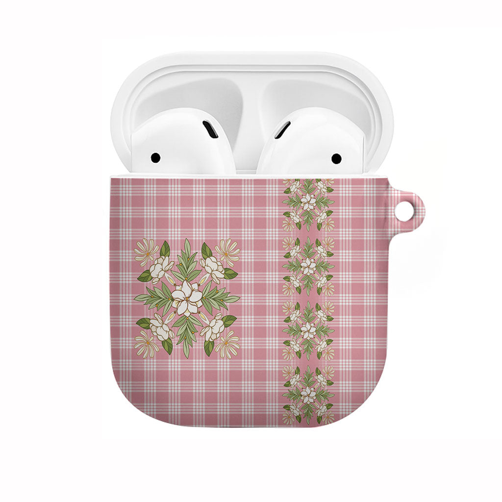 Akala Hamele Hawai'i Palaka Squares Maile Leaf AirPods Case Flowers Hawaiian Quilt Patterns LT9 Dusty Rose - Polynesian Pride