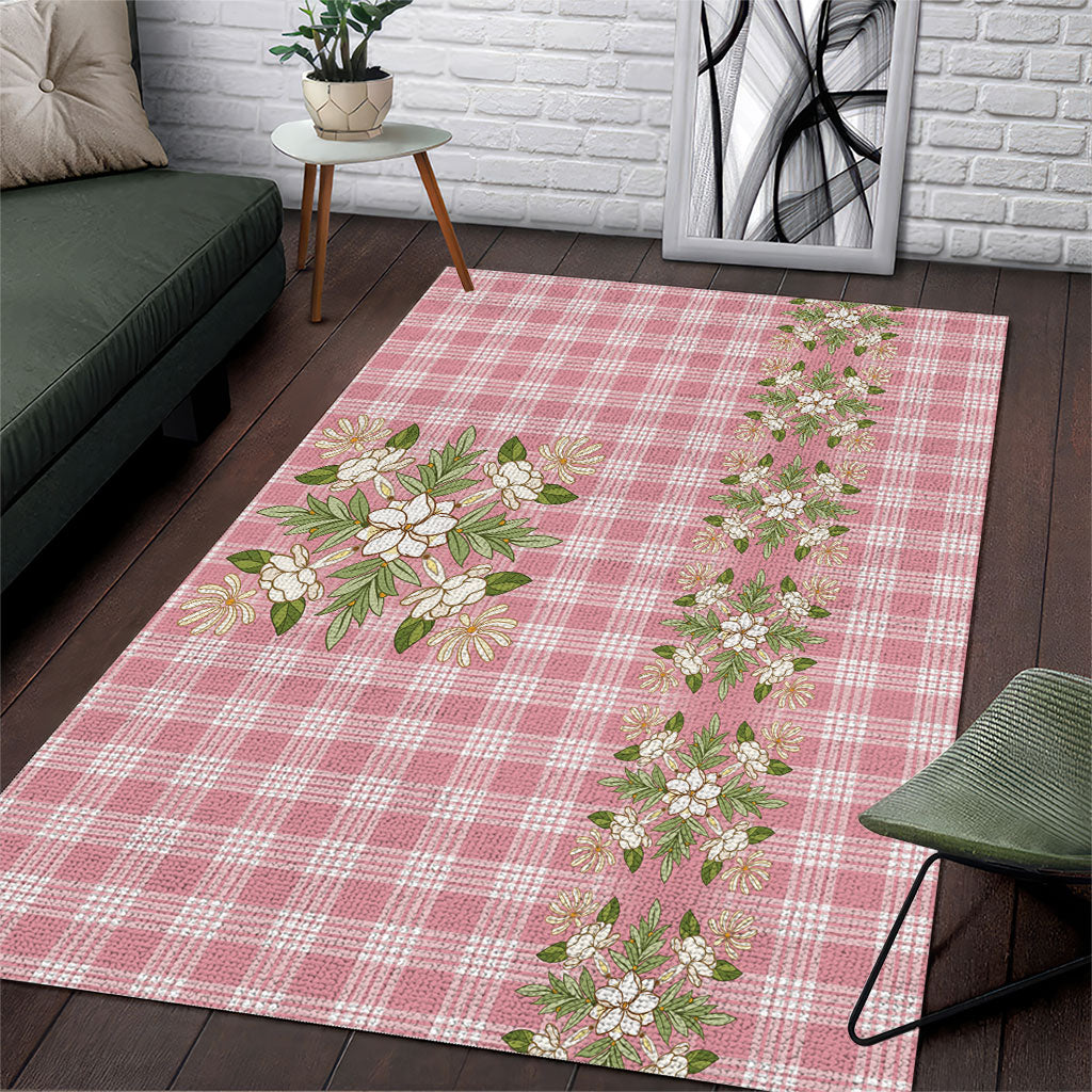 Akala Hamele Hawai'i Palaka Squares Maile Leaf Area Rug Flowers Hawaiian Quilt Patterns LT9 Dusty Rose - Polynesian Pride
