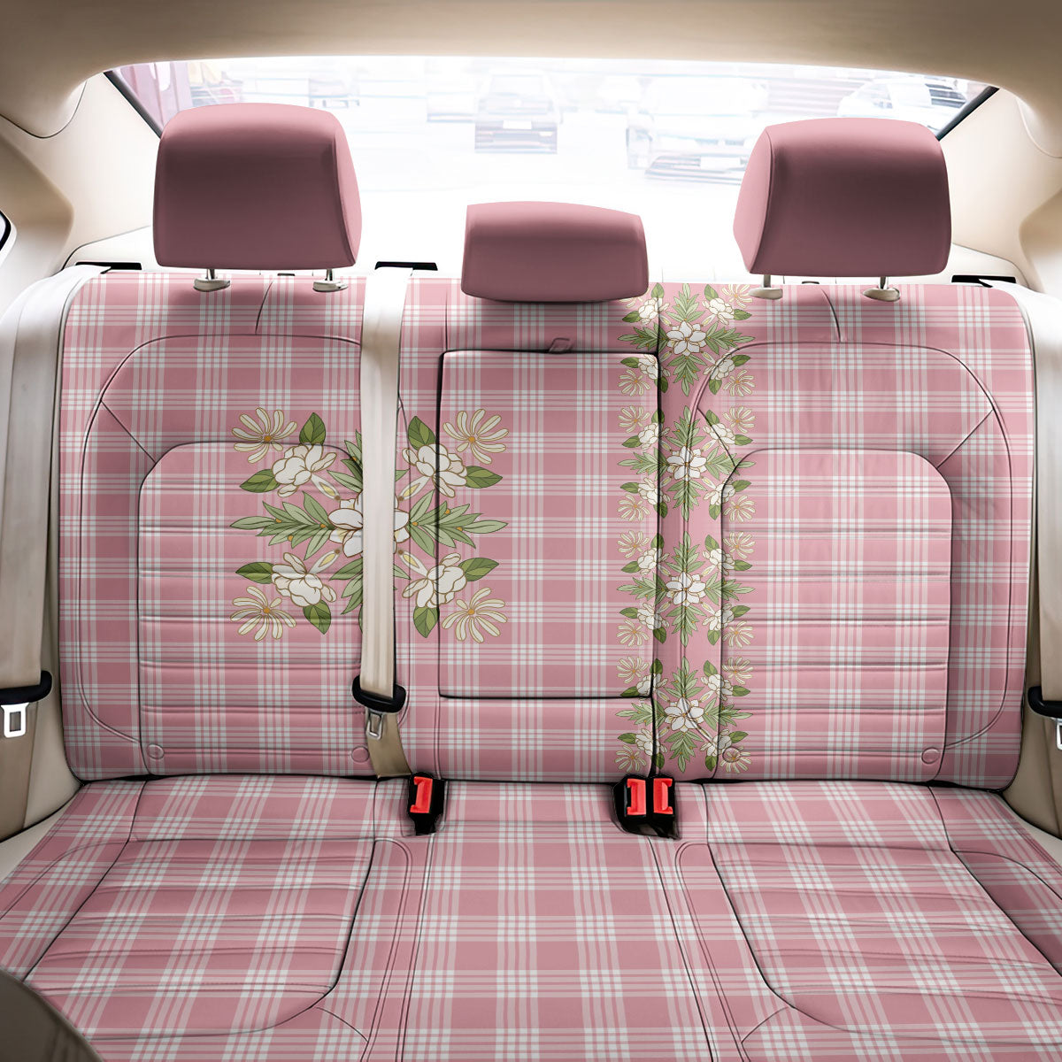 Akala Hamele Hawai'i Palaka Squares Maile Leaf Back Car Seat Cover Flowers Hawaiian Quilt Patterns LT9 - Polynesian Pride