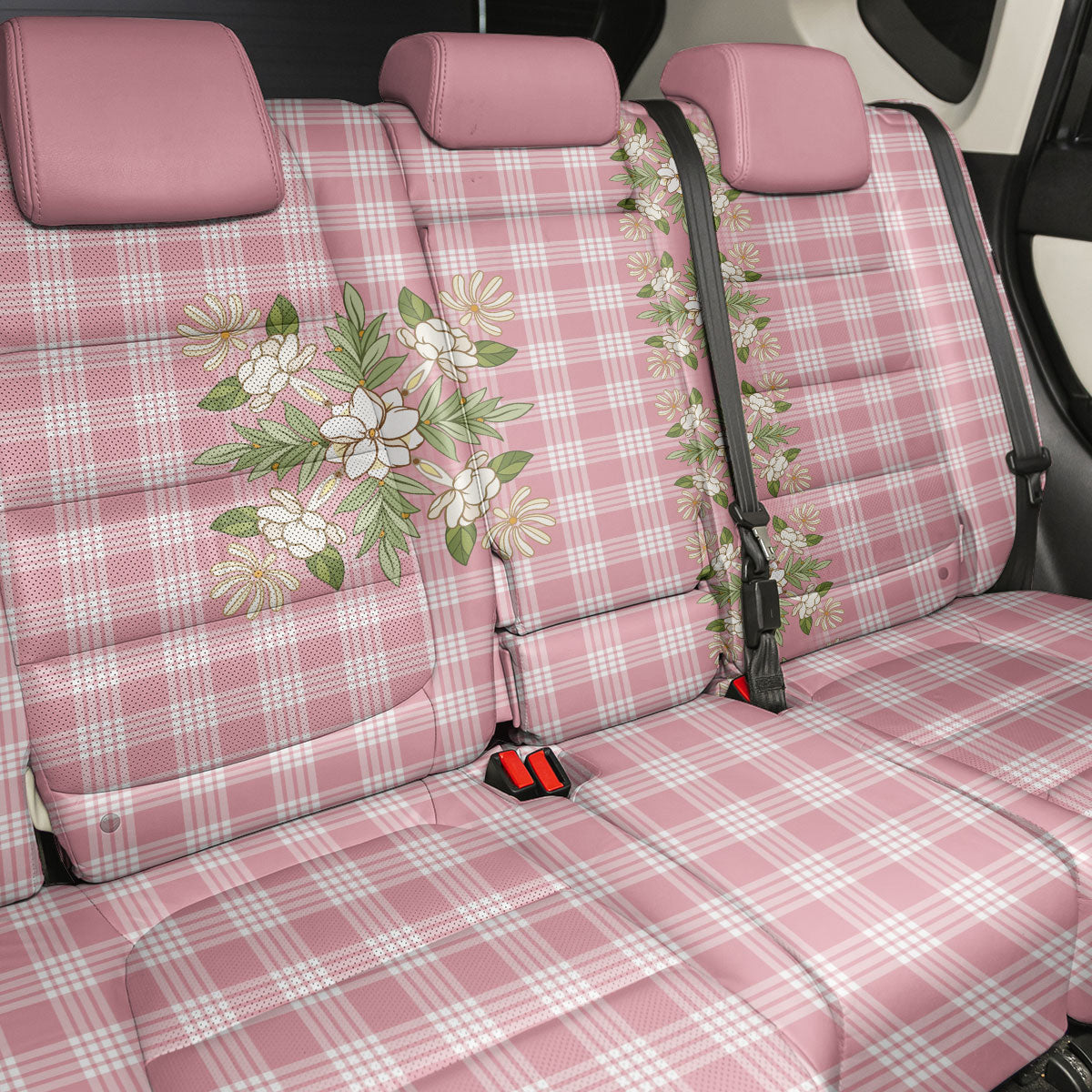 Akala Hamele Hawai'i Palaka Squares Maile Leaf Back Car Seat Cover Flowers Hawaiian Quilt Patterns LT9 - Polynesian Pride