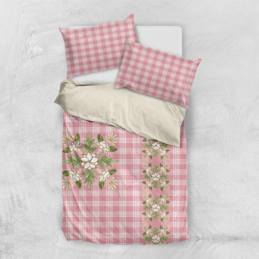 Akala Hamele Hawai'i Palaka Squares Maile Leaf Bedding Set Flowers Hawaiian Quilt Patterns LT9 US Twin 172cm x 218cm Dusty Rose - Polynesian Pride