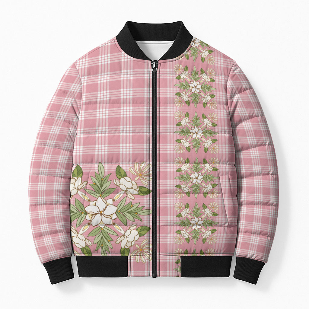 Akala Hamele Hawai'i Palaka Squares Maile Leaf Bomber Puffer Jacket Flowers Hawaiian Quilt Patterns LT9 Unisex Dusty Rose - Polynesian Pride
