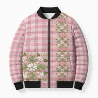 Akala Hamele Hawai'i Palaka Squares Maile Leaf Bomber Puffer Jacket Flowers Hawaiian Quilt Patterns LT9 Unisex Dusty Rose - Polynesian Pride