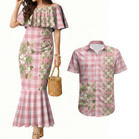 Akala Hamele Hawai'i Palaka Squares Maile Leaf Couples Matching Mermaid Dress and Hawaiian Shirt Flowers Hawaiian Quilt Patterns LT9 Dusty Rose - Polynesian Pride
