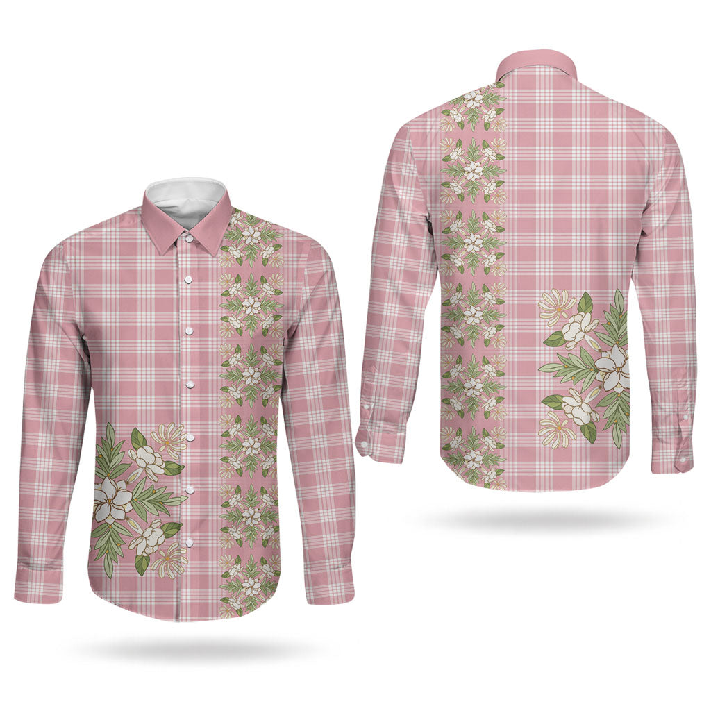 Akala Hamele Hawai'i Palaka Squares Maile Leaf Couples Matching Off Shoulder Short Dress and Long Sleeve Button Shirt Flowers Hawaiian Quilt Patterns LT9 - Polynesian Pride