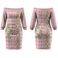 Akala Hamele Hawai'i Palaka Squares Maile Leaf Couples Matching Off The Shoulder Long Sleeve Dress and Hawaiian Shirt Flowers Hawaiian Quilt Patterns LT9 - Polynesian Pride