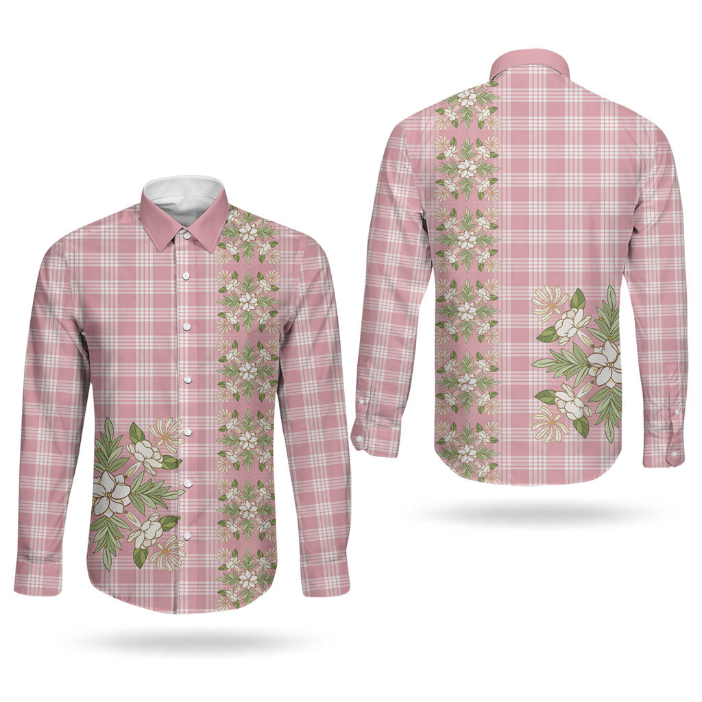 Akala Hamele Hawai'i Palaka Squares Maile Leaf Couples Matching Summer Maxi Dress and Long Sleeve Button Shirt Flowers Hawaiian Quilt Patterns LT9 - Polynesian Pride