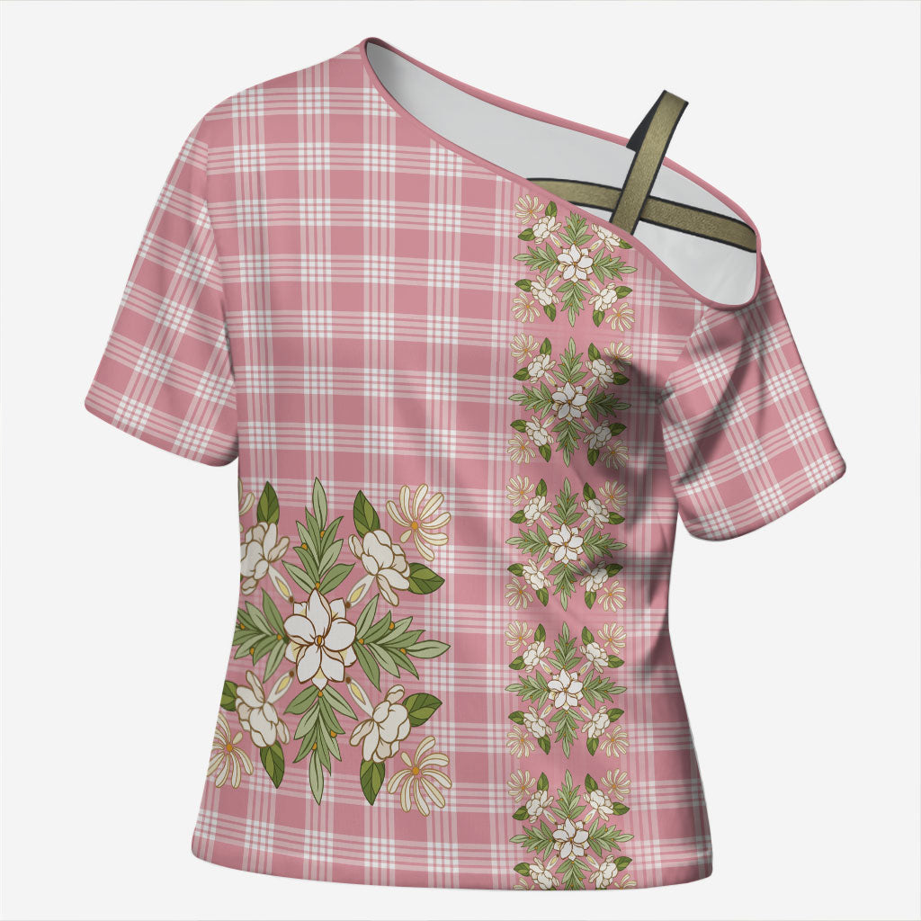 Akala Hamele Hawai'i Palaka Squares Maile Leaf Cross Shoulder Shirt Flowers Hawaiian Quilt Patterns LT9 Female Dusty Rose - Polynesian Pride