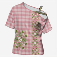 Akala Hamele Hawai'i Palaka Squares Maile Leaf Cross Shoulder Shirt Flowers Hawaiian Quilt Patterns LT9 Female Dusty Rose - Polynesian Pride