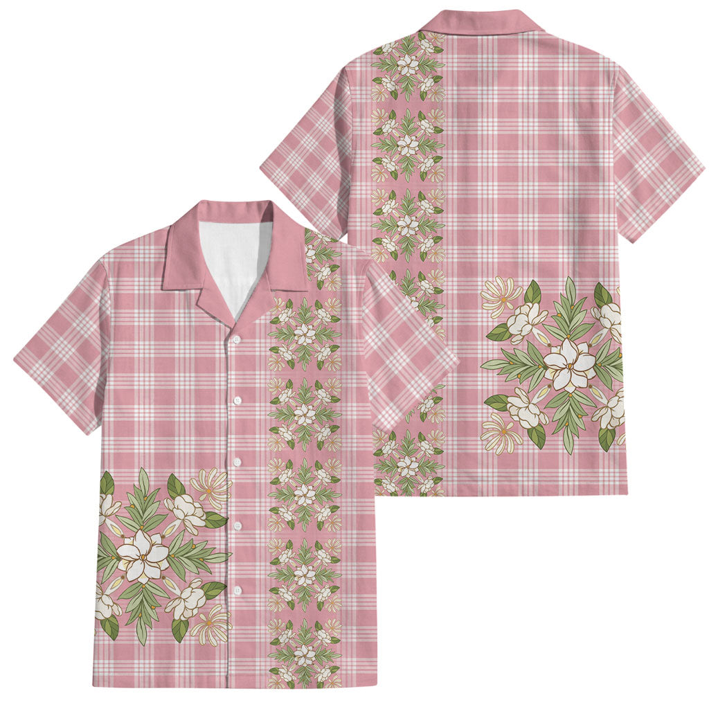 Akala Hamele Hawai'i Palaka Squares Maile Leaf Family Matching Puletasi and Hawaiian Shirt Flowers Hawaiian Quilt Patterns LT9 Dad's Shirt - Short Sleeve Dusty Rose - Polynesian Pride