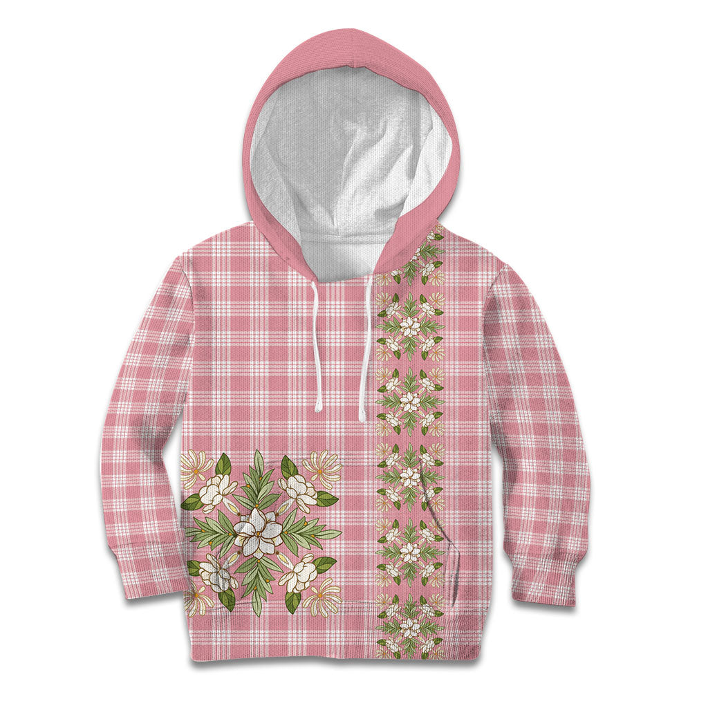 Akala Hamele Hawai'i Palaka Squares Maile Leaf Kid Hoodie Flowers Hawaiian Quilt Patterns LT9 Hoodie Dusty Rose - Polynesian Pride