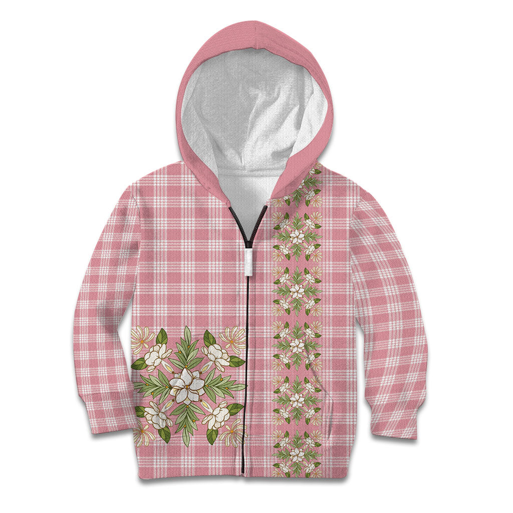 Akala Hamele Hawai'i Palaka Squares Maile Leaf Kid Hoodie Flowers Hawaiian Quilt Patterns LT9 Zip Hoodie Dusty Rose - Polynesian Pride