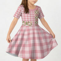Akala Hamele Hawai'i Palaka Squares Maile Leaf Kid Short Sleeve Dress Flowers Hawaiian Quilt Patterns LT9 KID Dusty Rose - Polynesian Pride