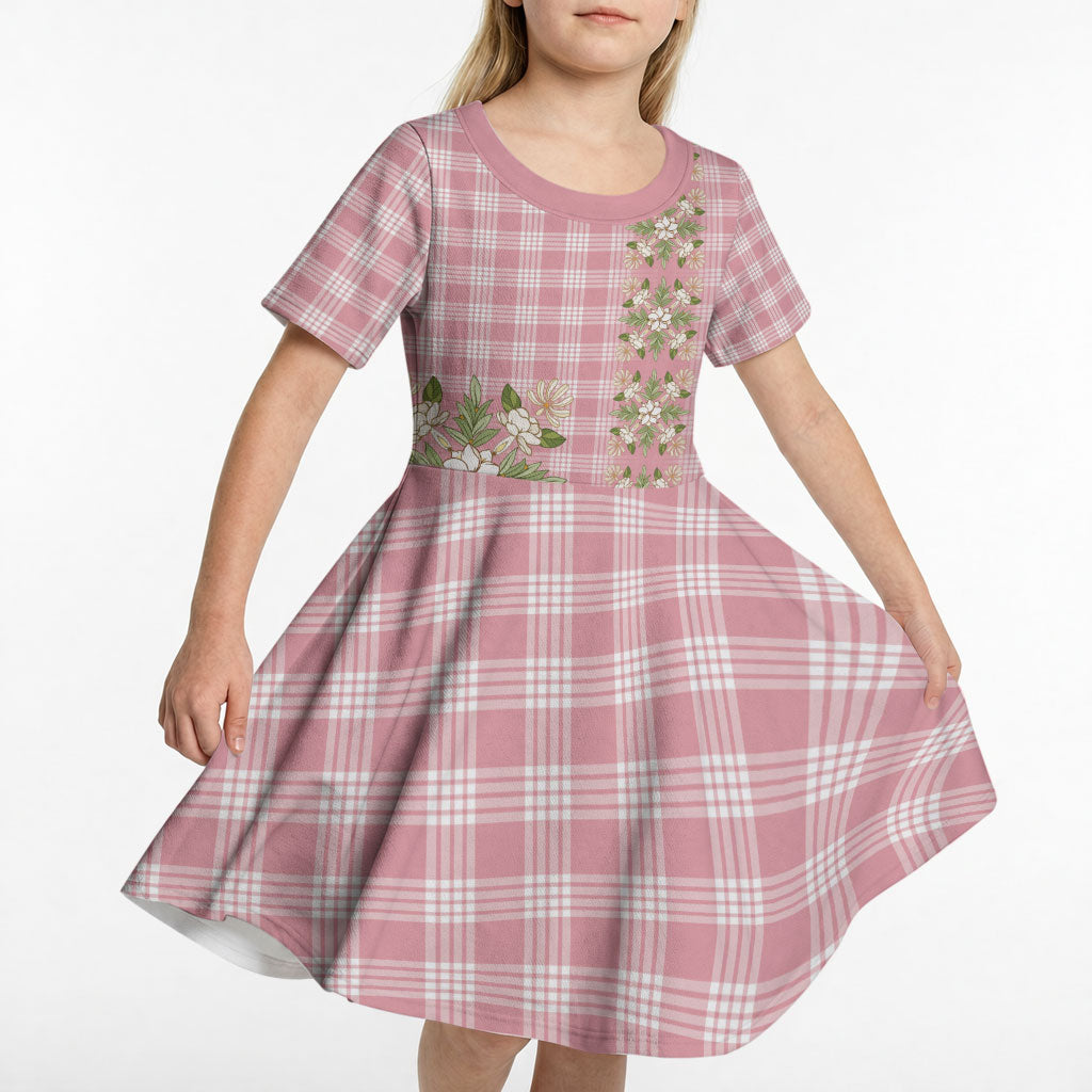 Akala Hamele Hawai'i Palaka Squares Maile Leaf Kid Short Sleeve Dress Flowers Hawaiian Quilt Patterns LT9 - Polynesian Pride