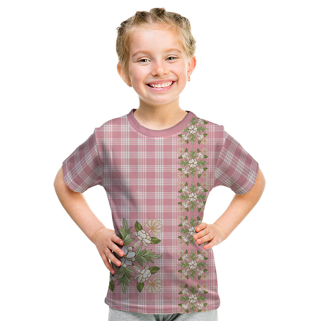 Akala Hamele Hawai'i Palaka Squares Maile Leaf Kid T Shirt Flowers Hawaiian Quilt Patterns LT9 Dusty Rose - Polynesian Pride