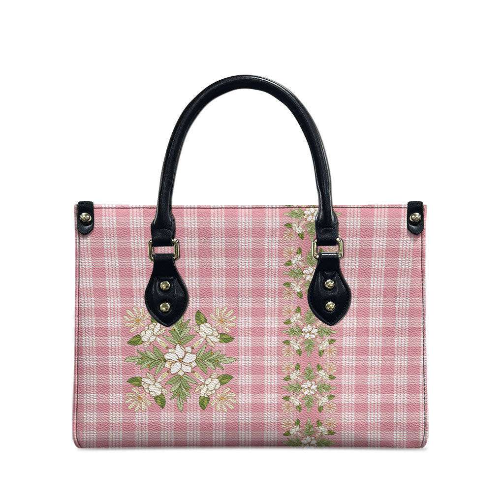 Akala Hamele Hawai'i Palaka Squares Maile Leaf Leather Bag Flowers Hawaiian Quilt Patterns LT9 - Polynesian Pride