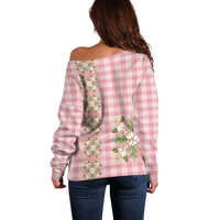 Akala Hamele Hawai'i Palaka Squares Maile Leaf Off Shoulder Sweater Flowers Hawaiian Quilt Patterns LT9 - Polynesian Pride