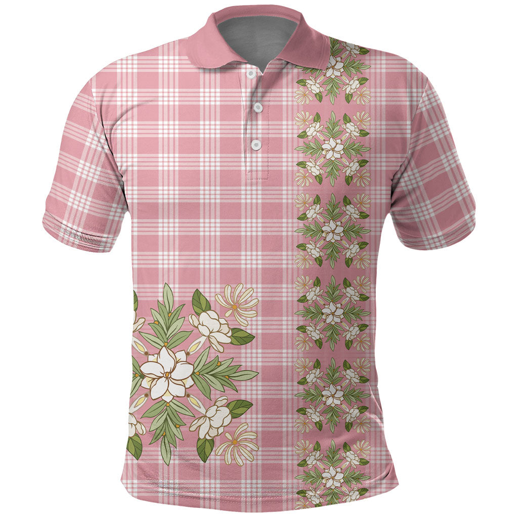 Akala Hamele Hawai'i Palaka Squares Maile Leaf Polo Shirt Flowers Hawaiian Quilt Patterns LT9 Dusty Rose - Polynesian Pride