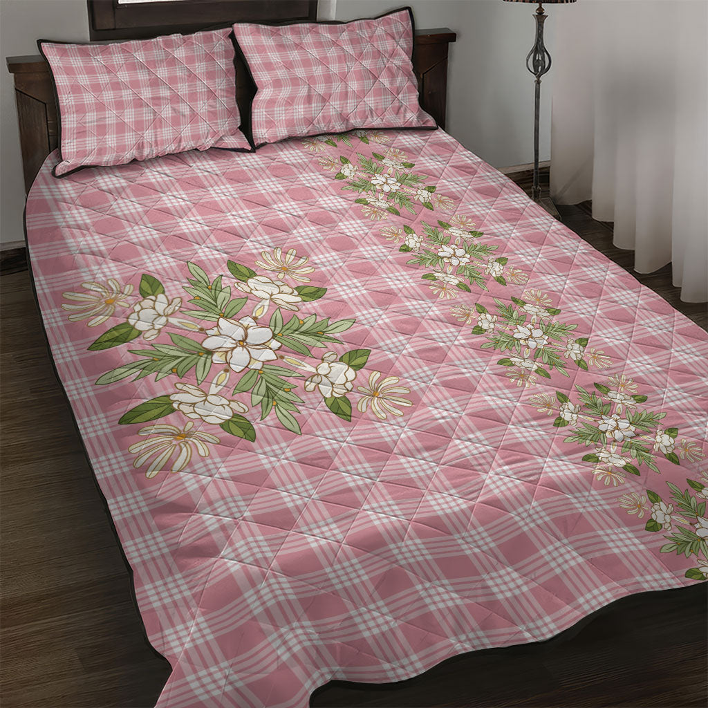 Akala Hamele Hawai'i Palaka Squares Maile Leaf Quilt Bed Set Flowers Hawaiian Quilt Patterns LT9 Dusty Rose - Polynesian Pride