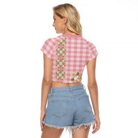 Akala Hamele Hawai'i Palaka Squares Maile Leaf Raglan Cropped T Shirt Flowers Hawaiian Quilt Patterns LT9 - Polynesian Pride