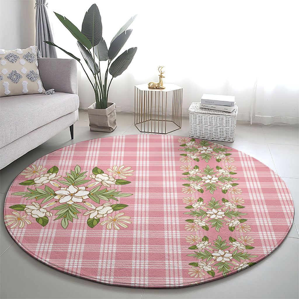Akala Hamele Hawai'i Palaka Squares Maile Leaf Round Carpet Flowers Hawaiian Quilt Patterns LT9 - Polynesian Pride